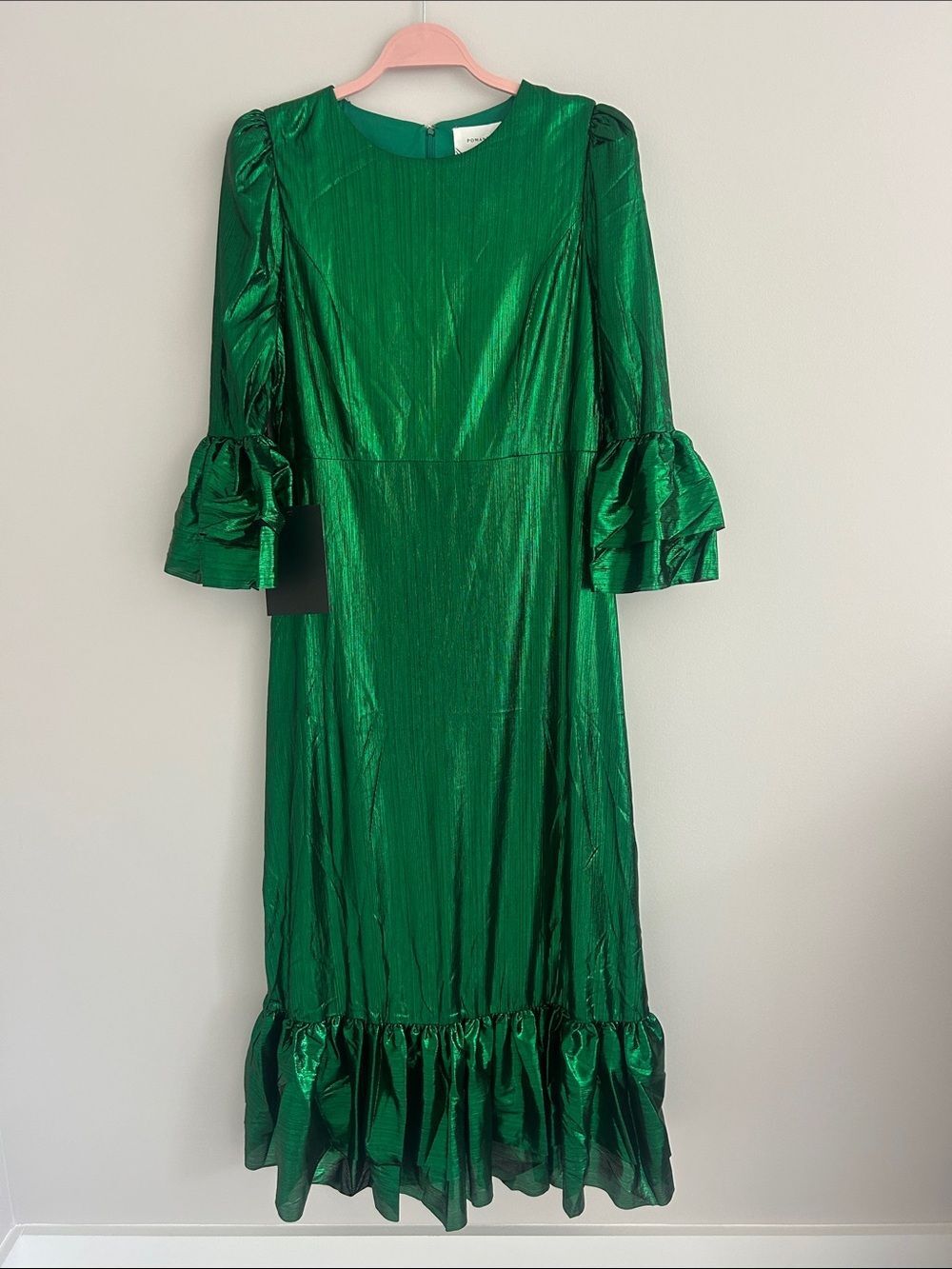 Pomander Place Lillith Maxi Dress Emerald Green Crinkle Lurex Tuckernuck NWT L